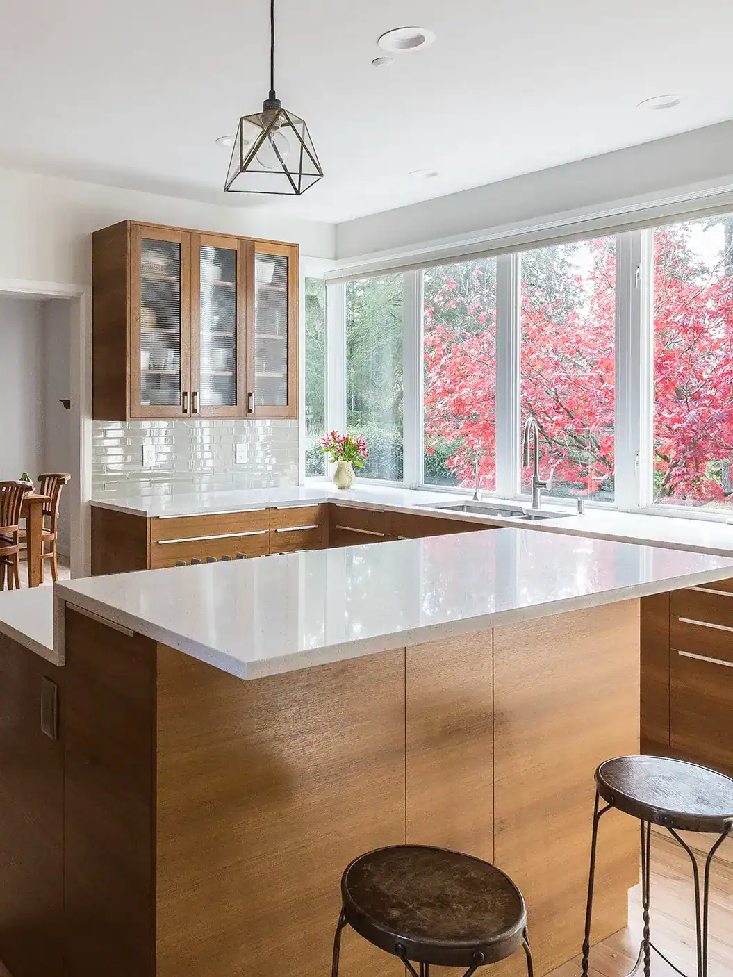 Sammamish IKEA kitchen with custom teak doors