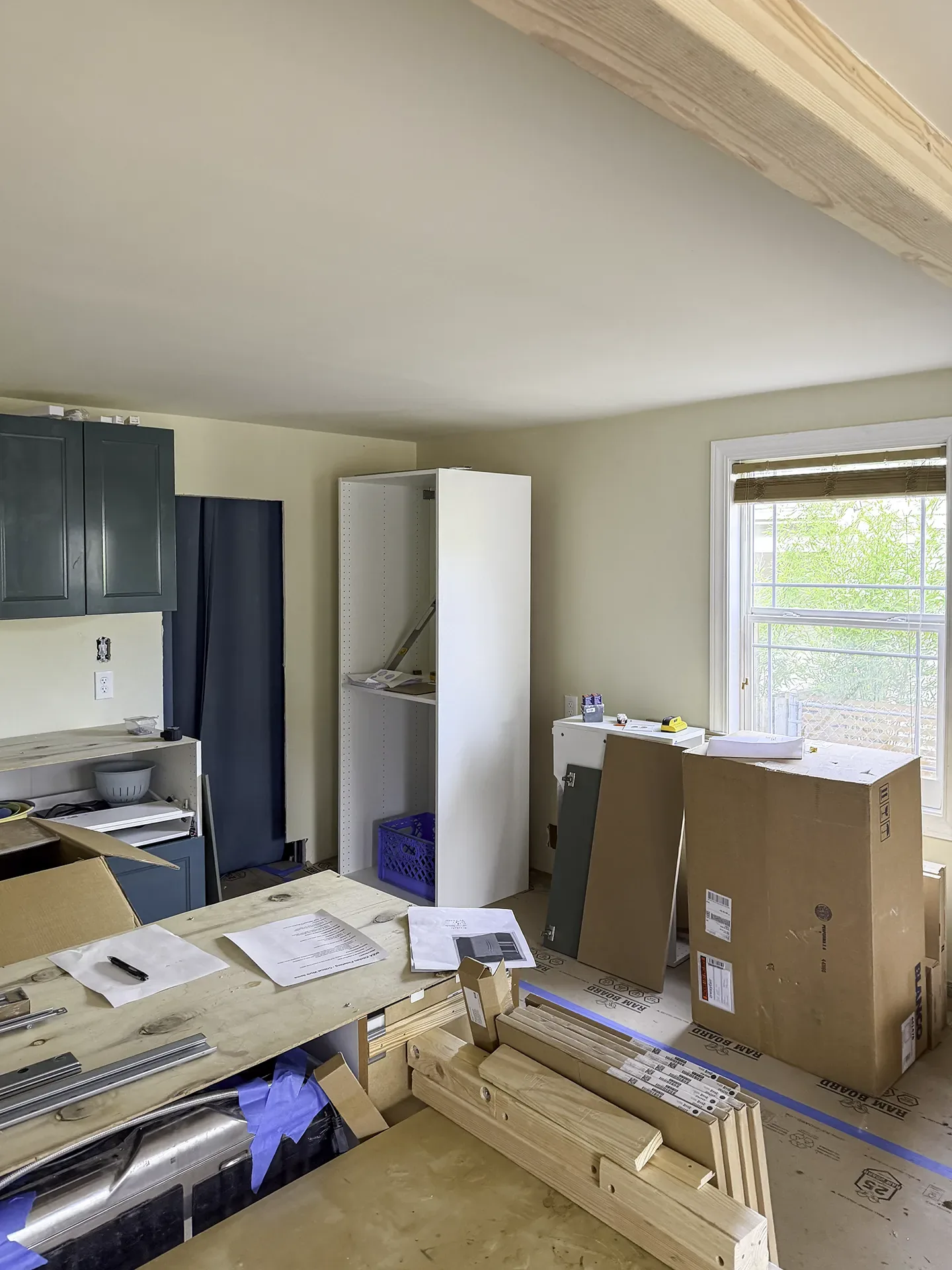 West Seattle IKEA kitchen remodel before work began, room cleared for the new cabinets