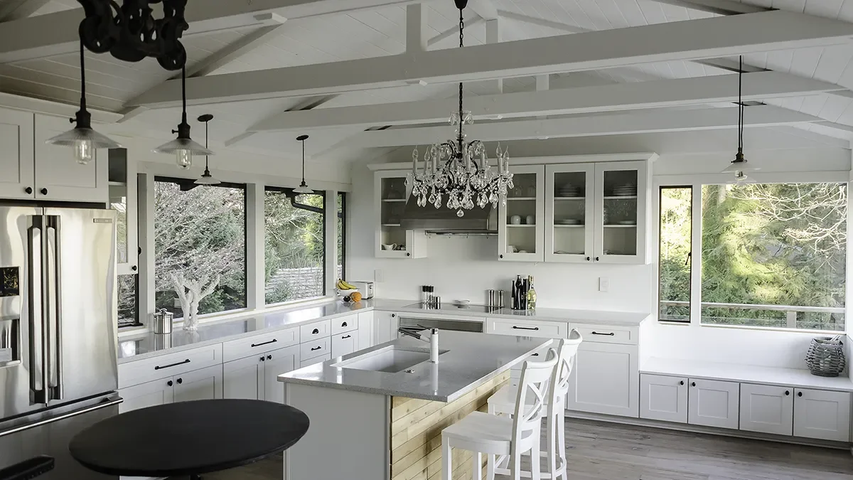 Modern Farmhouse kitchen remodel featuring white cabinets and black hardware