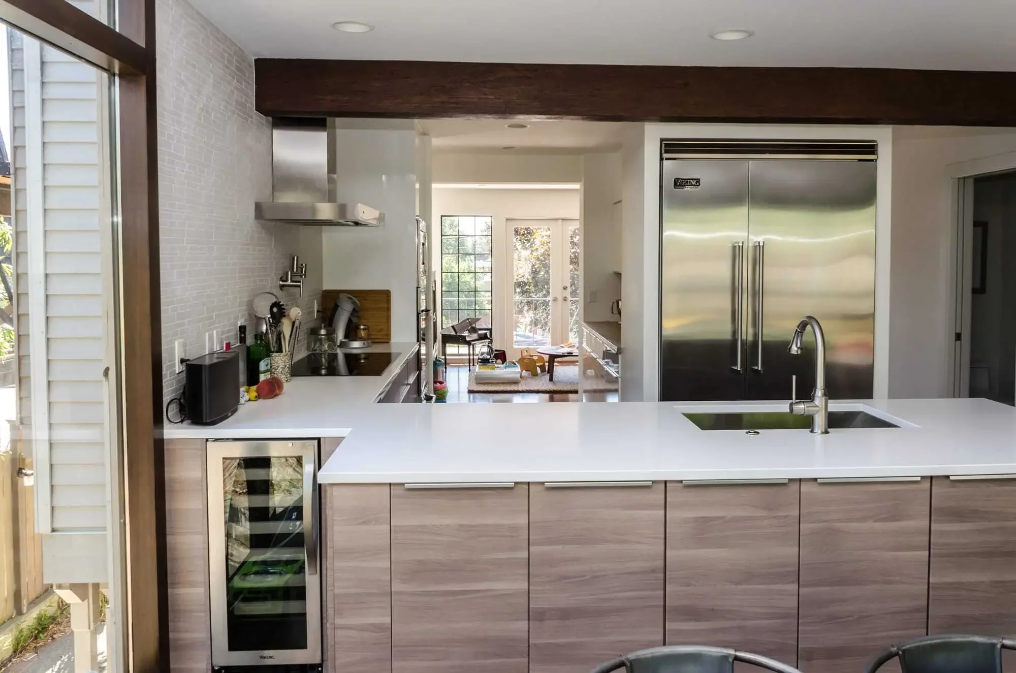 Peninsula, featuring back to back IKEA cabinets for extra storage and workspace